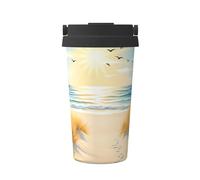 ZSUUGJ Lighthouse Seagulls Beach Sunrise Portable Stainless Steel Travel Mug - Insulated Hot & Cold Drink Tumbler with Leak-Proof Lid, Commuter-Friendly Coffee Cup for Office, Car & Outdoors