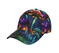 ZSUUGJ Magic Mushrooms Pattern Baseball Cap Unisex Adjustable Baseball Hats for Sports Outdoor Black, Black, One size