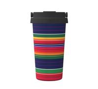 ZSUUGJ Mexican Style Color Stripes Portable Stainless Steel Travel Mug - Insulated Hot & Cold Drink Tumbler with Leak-Proof Lid, Commuter-Friendly Coffee Cup for Office, Car & Outdoors