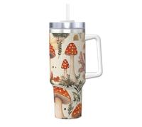 Zsuugj Mushroom Nature Wild Forest 40 Oz Tumbler With Handle And Straw Lid Car Cup Stainless Steel Water Bottles Insulated Coffee Cup Travel Mug Gifts For Men Women