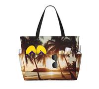 ZSUUGJ Palm Tree Silhouette Extra Large Beach Tote Bag With Zipped Pockets - Sandproof Waterproof Holiday Bag For Pool, Picnic, Gym & Travel