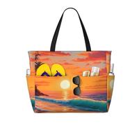 ZSUUGJ Palm Trees And Sunset Extra Large Beach Tote Bag With Zipped Pockets - Sandproof Waterproof Holiday Bag For Pool, Picnic, Gym & Travel