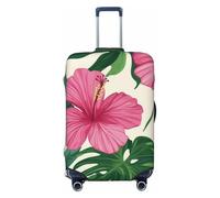 ZSUUGJ Pink Hibiscus Flowers Travel Luggage Covers For Suitcase Elastic Suitcase Protector Anti-Scratch Spandex Baggage Covers Fits 18-32 Inch Luggage, Black, XL
