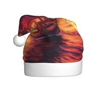 ZSUUGJ Pirate Ship In The Sunset Plush Santa Cap For Adults, Soft Holiday Hat With White Trim And Pom-Pom, Reusable Festive Accessory For Home, Office & Party