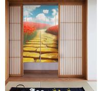 ZSUUGJ Poppies Field Yellow Brick Road Soft Stylish Fabric Door Curtain, Room Divider For Privacy And Light Blocking, Ideal For Living Room Bedroom Kitchen Office