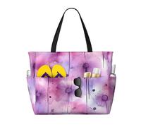 ZSUUGJ Purple Watercolour Dandelion Extra Large Beach Tote Bag With Zipped Pockets - Sandproof Waterproof Holiday Bag For Pool, Picnic, Gym & Travel
