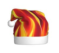 ZSUUGJ Retro Hot Flames Plush Santa Cap For Adults, Soft Holiday Hat With White Trim And Pom-Pom, Reusable Festive Accessory For Home, Office & Party
