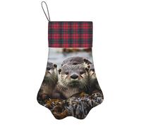ZSUUGJ Sea Otter Family Plush Christmas Stocking Soft Fabric Gift Sock, Reusable Holiday Decoration For Fireplace, Door Or Christmas Tree Display