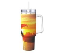 Zsuugj Sea Sunset Flying Dragon 40 Oz Tumbler With Handle And Straw Lid Car Cup Stainless Steel Water Bottles Insulated Coffee Cup Travel Mug Gifts For Men Women