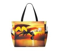 ZSUUGJ Sea Sunset Flying Dragon Extra Large Beach Tote Bag With Zipped Pockets - Sandproof Waterproof Holiday Bag For Pool, Picnic, Gym & Travel