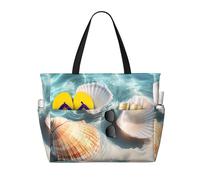 ZSUUGJ Seashells Extra Large Beach Tote Bag With Zipped Pockets - Sandproof Waterproof Holiday Bag For Pool, Picnic, Gym & Travel