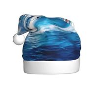 ZSUUGJ Seaside Cruise Ship Plush Santa Cap For Adults, Soft Holiday Hat With White Trim And Pom-Pom, Reusable Festive Accessory For Home, Office & Party