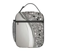 ZSUUGJ Silver Sparkle Glam Bling Lunch Bag Lunch Box Lunch Tote Reusable Insulated Cooler Lunch Container For Work Office Picnic Travel-Wine Cup