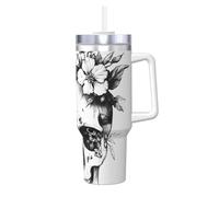 ZSUUGJ Skull Butterfly Retro Gothic 40oz Insulated Tumbler with Handle and Straw Lid Insulated Travel Mug, Coffee Cup, Reusable Water Bottle, Ideal for Car, Work, Gift