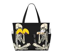 ZSUUGJ Skull Laughing Extra Large Beach Tote Bag With Zipped Pockets - Sandproof Waterproof Holiday Bag For Pool, Picnic, Gym & Travel