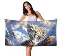 ZSUUGJ Snow Leopard Forest Pattern Beach Towel 27.5" X 55" Large Beach Blanket For Travel, Swimming, Camping