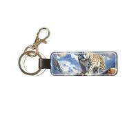 ZSUUGJ Snow Leopard Forest Stylish Pu Leather Keychain With Sturdy Metal Ring For Daily Use