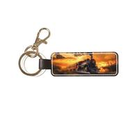 ZSUUGJ Steam Locomotive Train Stylish Pu Leather Keychain With Sturdy Metal Ring For Daily Use