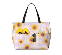 ZSUUGJ Sunflowers Extra Large Beach Tote Bag With Zipped Pockets - Sandproof Waterproof Holiday Bag For Pool, Picnic, Gym & Travel