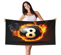 Zsuugj Super 8 Black Ball On Fire Billiards Pattern Beach Towel 27.5" X 55" Lightweight Beach Towel Quick Dry Blanket for Vacation Essentials Gift