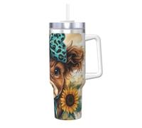 Zsuugj Teal Highland Cow 40 Oz Tumbler With Handle And Straw Lid Car Cup Stainless Steel Water Bottles Insulated Coffee Cup Travel Mug Gifts For Men Women