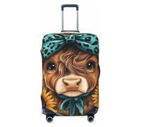 ZSUUGJ Teal Highland Cow Travel Luggage Covers For Suitcase Elastic Suitcase Protector Anti-Scratch Spandex Baggage Covers Fits 18-32 Inch Luggage, Black, M