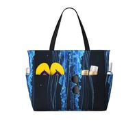 ZSUUGJ Teal Turquoise Ocean Sea Jelleyfish Extra Large Beach Tote Bag With Zipped Pockets - Sandproof Waterproof Holiday Bag For Pool, Picnic, Gym & Travel