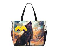 ZSUUGJ The Wolf Growls Extra Large Beach Tote Bag With Zipped Pockets - Sandproof Waterproof Holiday Bag For Pool, Picnic, Gym & Travel