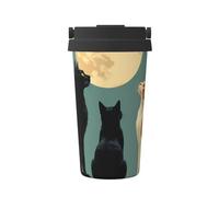 ZSUUGJ Three Cats Moon Portable Stainless Steel Travel Mug - Insulated Hot & Cold Drink Tumbler with Leak-Proof Lid, Commuter-Friendly Coffee Cup for Office, Car & Outdoors