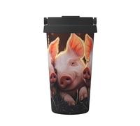 ZSUUGJ Three Pigs Sleeping Portable Stainless Steel Travel Mug - Insulated Hot & Cold Drink Tumbler with Leak-Proof Lid, Commuter-Friendly Coffee Cup for Office, Car & Outdoors