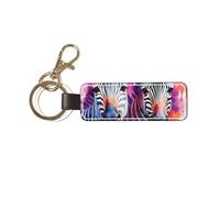 ZSUUGJ Tie-Dye Zebra Stylish Pu Leather Keychain With Sturdy Metal Ring For Daily Use