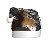 ZSUUGJ Tiger In Cave Plush Santa Cap For Adults, Soft Holiday Hat With White Trim And Pom-Pom, Reusable Festive Accessory For Home, Office & Party