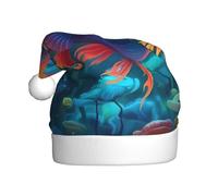 ZSUUGJ Tropical Fish Plush Santa Cap For Adults, Soft Holiday Hat With White Trim And Pom-Pom, Reusable Festive Accessory For Home, Office & Party