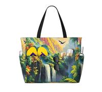 ZSUUGJ Tropical Rainforest Jungle Extra Large Beach Tote Bag With Zipped Pockets - Sandproof Waterproof Holiday Bag For Pool, Picnic, Gym & Travel