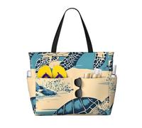 ZSUUGJ Vintage Ocean Sea Turtles Extra Large Beach Tote Bag With Zipped Pockets - Sandproof Waterproof Holiday Bag For Pool, Picnic, Gym & Travel