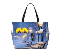 ZSUUGJ Winter Snow Falling In The Park Extra Large Beach Tote Bag With Zipped Pockets - Sandproof Waterproof Holiday Bag For Pool, Picnic, Gym & Travel