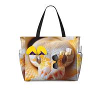 ZSUUGJ Yellow And White Python Extra Large Beach Tote Bag With Zipped Pockets - Sandproof Waterproof Holiday Bag For Pool, Picnic, Gym & Travel