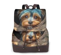 ZSUUGJ Yorkshire Terrier In Tree Hole Women’s Pu Leather Backpack - Chic Everyday Shoulder Bag, Travel & Work Convertible Handbag, Large Fashion Backpack