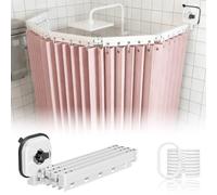 ZSWXF Shower Curtain without Drilling, Anti-Mold & Waterproof, Foldable & Washable, L/U-Shaped Shower Curtain Rod with Strong Suction Cup, for Corner Showers,Rosa,4Folds