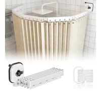 ZSWXF Shower Curtain without Drilling, Anti-Mold & Waterproof, Foldable & Washable, L/U-Shaped Shower Curtain Rod with Strong Suction Cup, for Corner Showers,Beige,2Folds