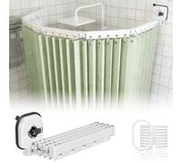 ZSWXF Shower Curtain without Drilling, Anti-Mold & Waterproof, Foldable & Washable, L/U-Shaped Shower Curtain Rod with Strong Suction Cup, for Corner Showers,Grün,4Folds