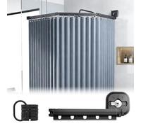 ZSWXF Shower Curtain without Drilling, Anti-Mold & Waterproof, Foldable & Washable, L/U-Shaped Shower Curtain Rod with Strong Suction Cup, for Corner Showers,Grau Blau,5Folds