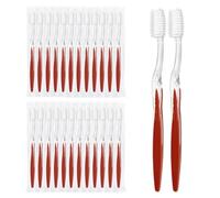 ZSYAYUNA 100 Pack Red Handle Toothbrushes, Bulk Toothbrush Individually Wrapped, Disposable Travel Toothbrushes 100 Pcs Red