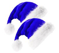 ZSYIULIA 2pcs Blue Santa Hat Christmas Hat, Soft Plush Deluxe Xmas Santa Claus Hat, Velvet Comfy Santa hat for Santa Claus Fancy Dress, Christmas New Year Party, Xmas Tree Decorations, Adults Unisex