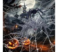 ZSYIULIA 2Pcs Halloween Decorations Grey and Black Spider 50''and 30'' Giant Spider Decor with Red Eyes & Bendable Legs for Indoor/Outdoor Scary Haunted House Spider Web Party Halloween Yard