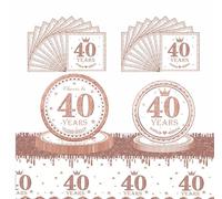 ZSYIULIA 53Pcs Rose Gold 40th Happy Birthday Party Tableware Decorations for Her Plastic Table Cloth,7,9inch Paper Plates,Napkins for Women Birthday Table Party Tableware Set for Girls Women Adults