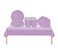 ZSYIULIA 53Pcs Sparkling Purple Party Tableware Decorations for Boys Girls Party Decor,Soild Shinny Golden Birthday Party Table Cloth, Paper Plates 7inch Cups Napkins for Kids Birthday Party Favor