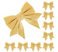 ZSYIULIA 8 Pack Glitter Gold Christmas Bows Christmas Tree Bows 15cm Wide, Gold Bows for Christmas Tree Decorations Garland Gift Wrapping Crafting Bows Ornaments Xmas Wreath Bows Decorations Supplies