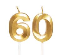ZSYIULIA Gold 60th Birthday Number 60 Candles, 60th Birthday Cake Candles, Gold 60 Birthday Candles for Cake Toppers, Decorations for 60 Year Old Women Men
