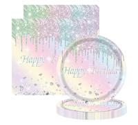 ZSYIULIA Macaron Diamond Theme Disposable Tableware Set, 20 Paper Napkins 16 Plates, Disposable Paper Tableware Napkins and Plates Birthday Decorations for Her, Women, Adults Kids Party